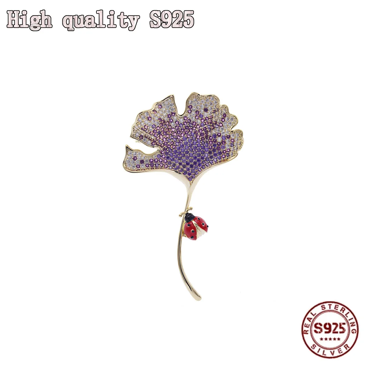 

High Quality Fashion Jewelry Color Crystal Ladybug Brooch Clothing Accessories Temperament Ginkgo Leaf Brooch Women