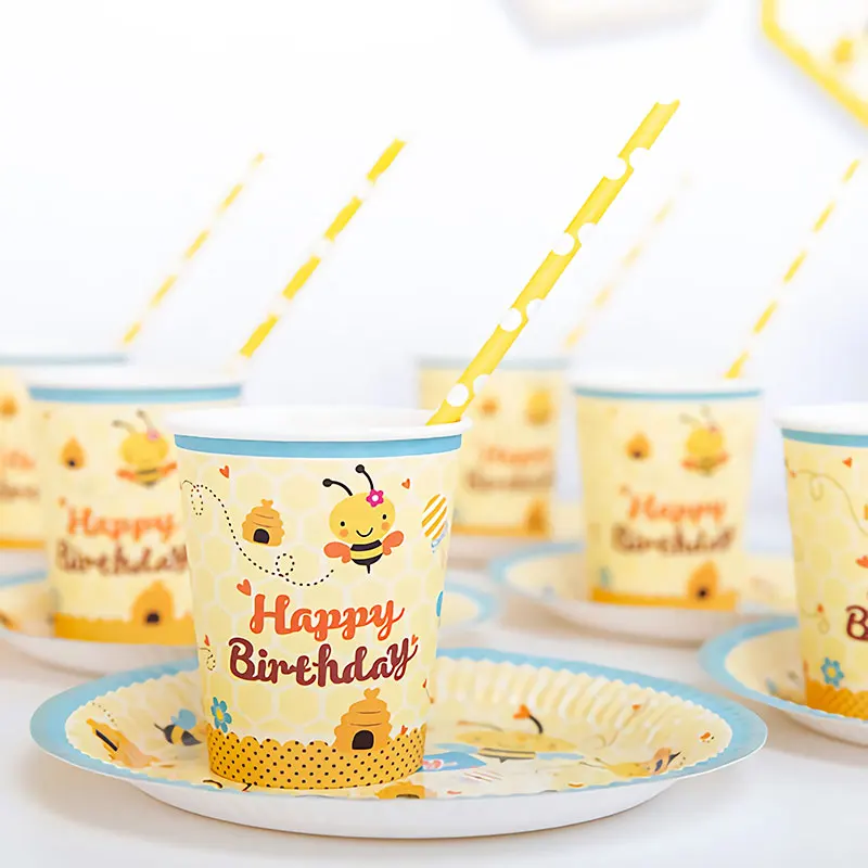 Bumble Bee Theme Party DIY Supplies Kids Birthday Party Decorations Balloon Garland Disposable Tableware set Baby Shower Supply images - 6
