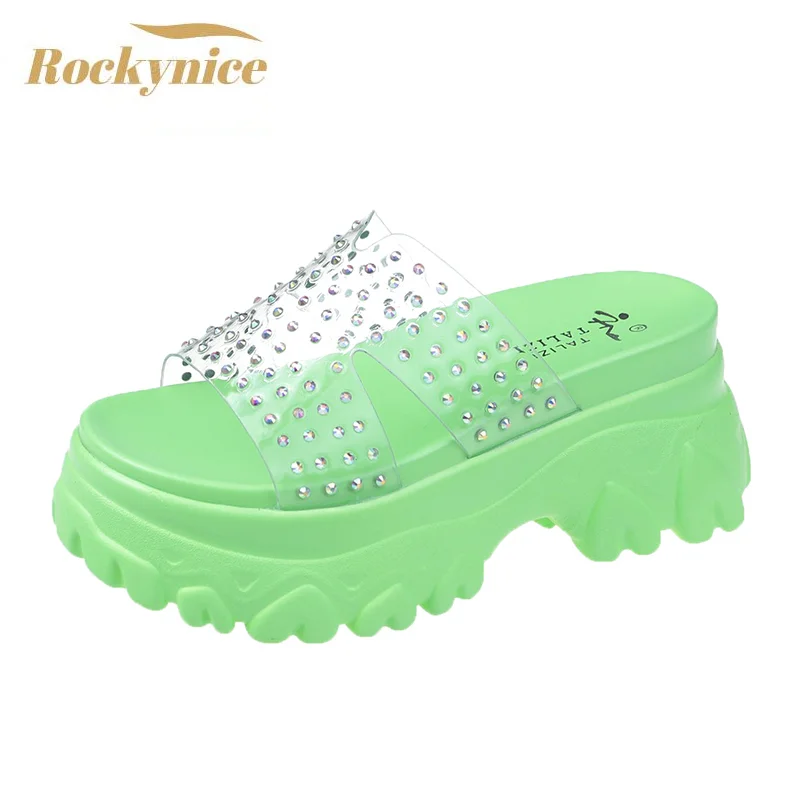 

NEW 2021 Summer Shoes Woman Crystal Slippers Female Rubber Beach Sandals For Women Ladies Platform Flip Flops Outside PVC Slides