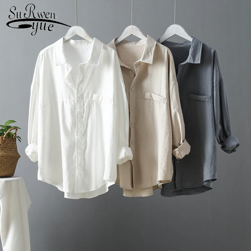 

2021 Spring New Fashion Casual Loose Women Shirts Plus Size Blouse Long Sleeve Buttons White Shirt Women Tops Streetwear 6800 50