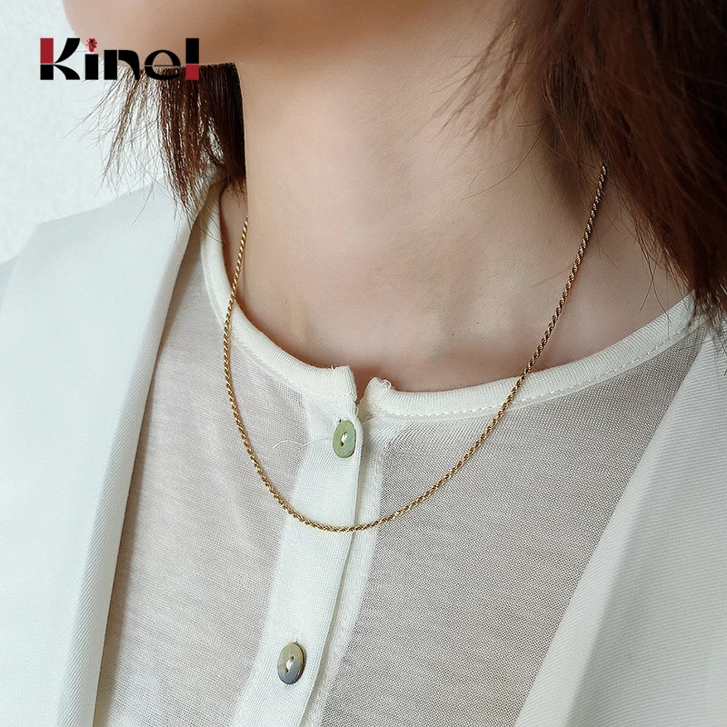 

Kinel New 925 Sterling Silver Twist Chain Choker Necklace 2020 Luxury Chain 18k Gold Rock Punk Jewelry For Women Party