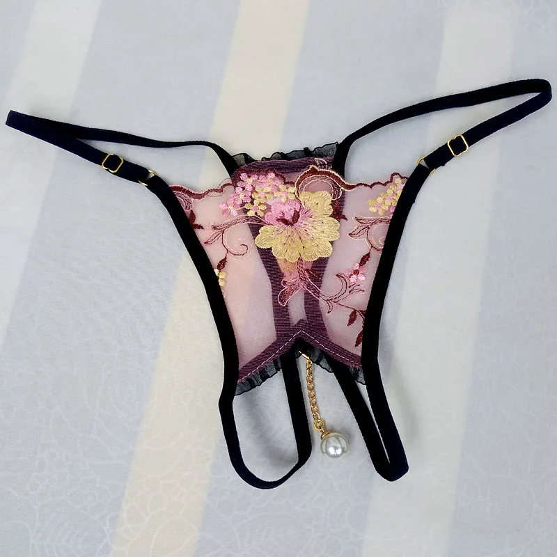 Розовые трусики-стринги с цветочной вышивкой мужские трусики открытой