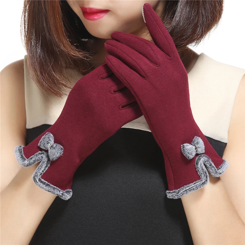 Модный бант Guantes, зимние милые плюшевые перчатки с бантом для девочек, кашемировые перчатки Luvas, толстые теплые женские митенки, перчатки