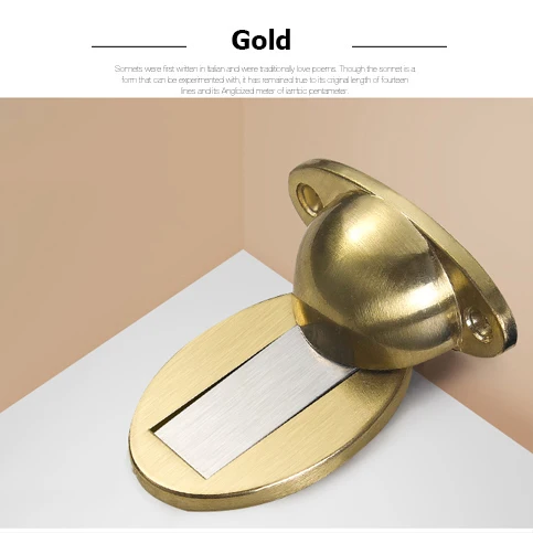 gold KAK уплотненный магнитный дверной ограничитель из цинкового сплава со скрытыми дверными держателями, дверной фиксатор без гвоздей - Цвет: gold
