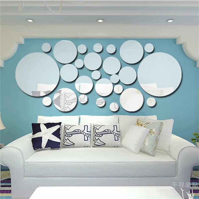 

3D Mirror Wall Sticker Round Mirror DIY TV Background Bathroom Stickers Wall Decor Bedroom Bathroom Home Decoration Mirror