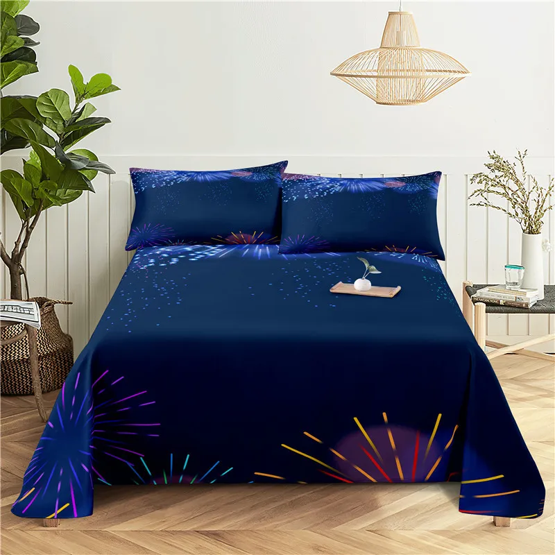 

Fireworks Sky 0.9/1.2/1.5/1.8/2.0m Digital Printing Polyester Bed Flat Sheet With Pillowcase Print Bedding Set