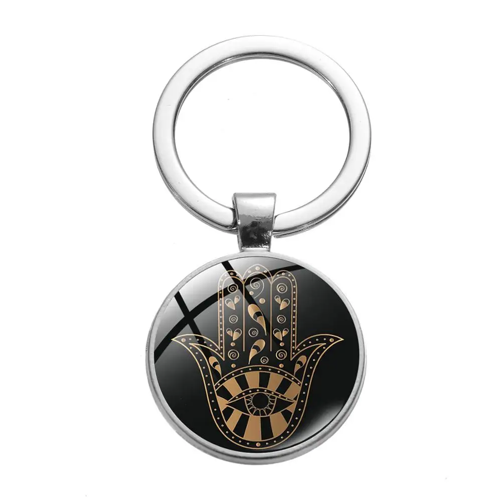Vintage Fatima Hand Metal Keychain Punk Evil Eye Hamsa Hexagram Picture Glass Cabochon Pendant Car Keyring Bag Key Holder | Украшения и
