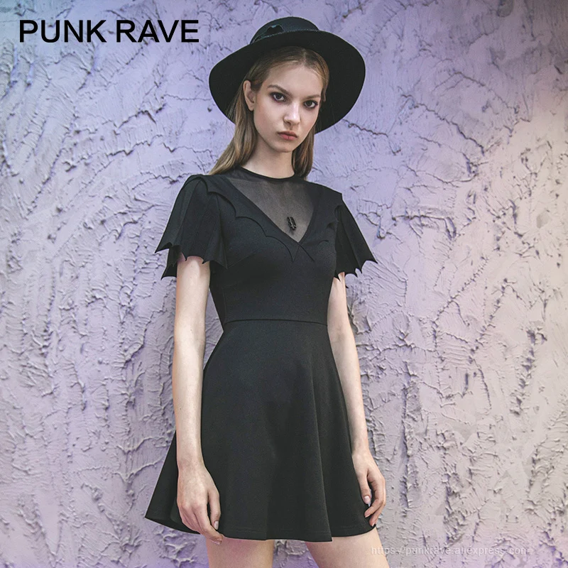 Женское готическое платье трапеция в стиле панк RAVE Girl маленькое черное летнее