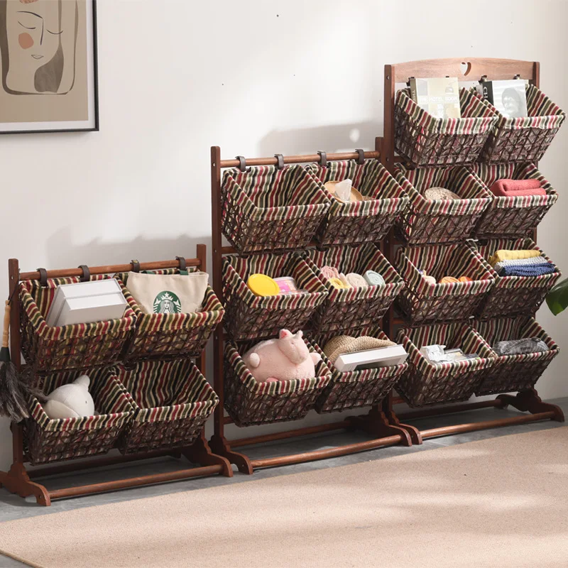 

Nordic Style Rattan Racks Living Room Rattan Books and Newspaper Racks Detachable Rattan Debris Basket Multi-layer Storage Rack