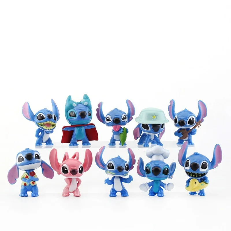 

10 Pieces A Lot Disney PVC Anime Toys Action Figures Stitch Puppet Mini Cake Decoration Lilo & Stitch Pink Angel Car Decoration