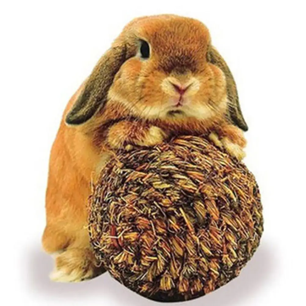 

Pet Chew Playing Toy Natural Grass Ball With Bell for Rabbit Hamster Dog