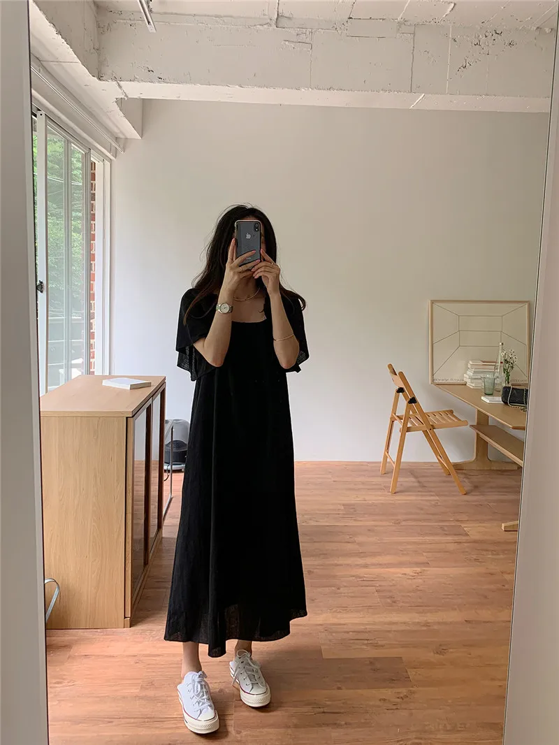 

One Piece Sexy Off Shoulder Long Dress For Women Vintage Puff Sleeve Loose Green Boho Dress Female Vintage Cotton Linen Dresses