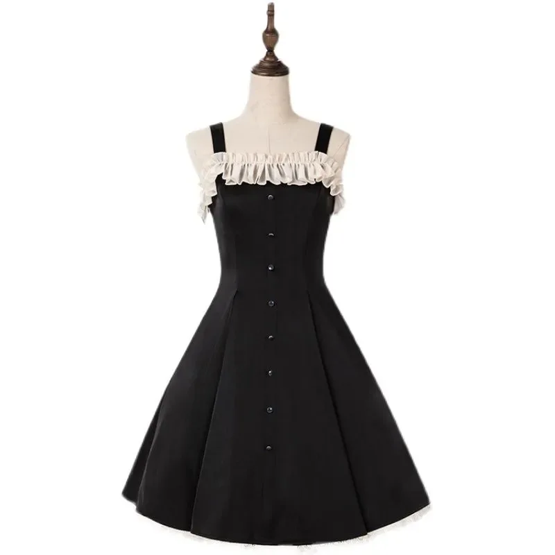 

Women Victorian Vintage Dress Japanese Gothic Lolita Jsk Sweet Lace Ruffles Party Sleeveless Dresses Girls Harajuku Punk Dress
