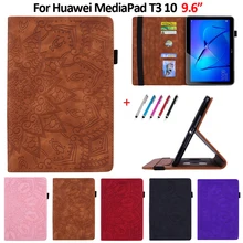 For Huawei MediaPad T3 10 9.6 Inch AGS-W09/L09/L03 Case Flower 3D Emboss PU Leather Cover Funda for Huawei Mediapad T3 10