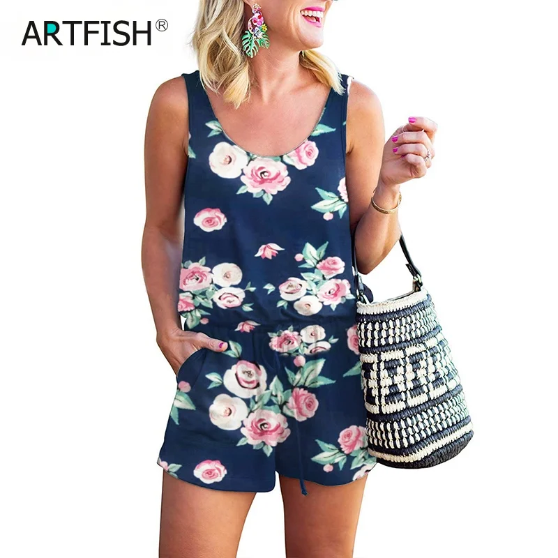 

Women Summer Solid Casual Shorts Rompers O-Neck Casual Female Playsuits Sleeveless Pockets Striped Sashes Streetwear G1461