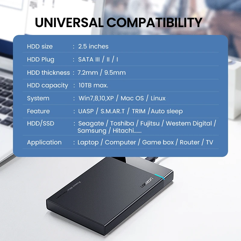 HDD корпус Ugreen для жесткого диска с переходником 2 5 SATA к USB 3 0 коробка SSD типа C 1 HD