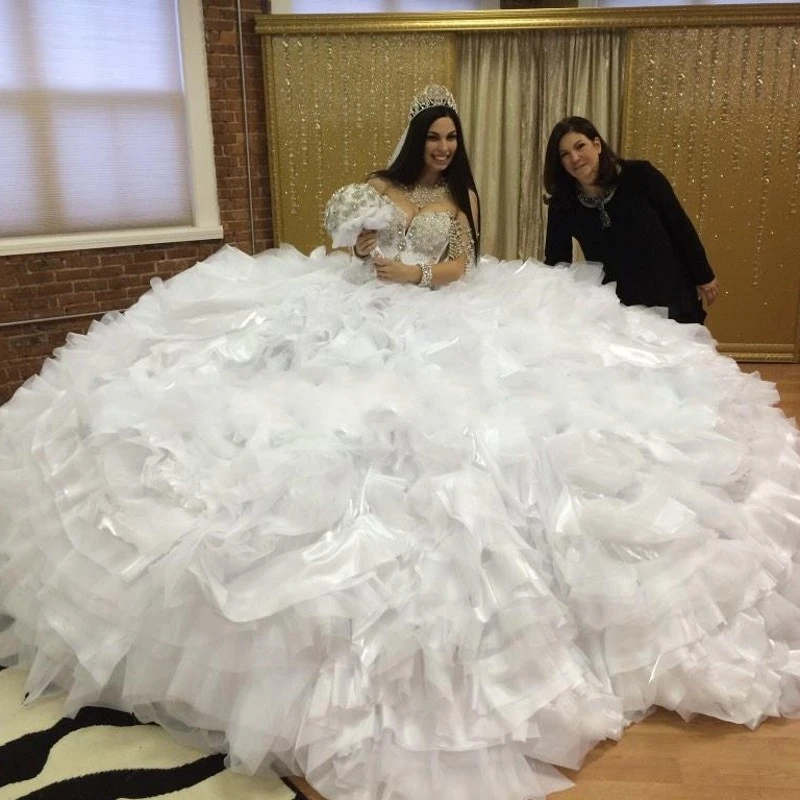 Роскошное бальное платье Vestido De Noiva свадебное сексуальное блестящее белое