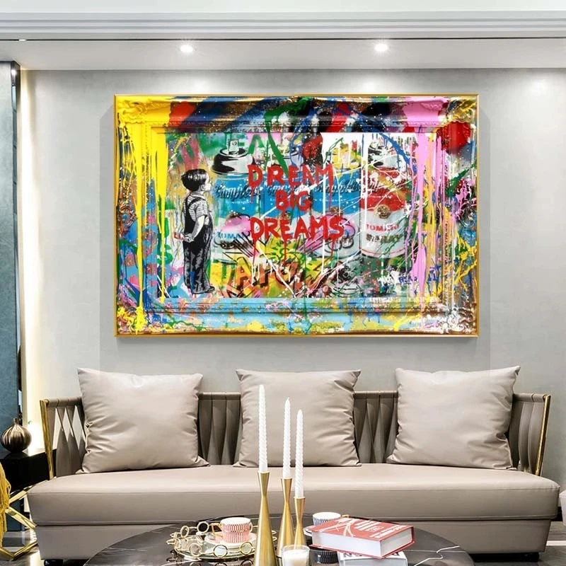 

Dream Big Dream Boy Graffiti Art Posters and Prints Canvas Paintings Wall Art Pictures for Living Room Decor No Frame