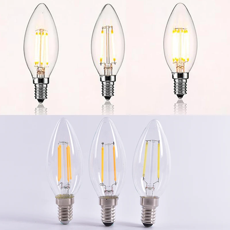 

LED Bulb Spotlight 2W/4W/6W E14 COB Candle/Flame Tip C35 Filament Glass Lamp