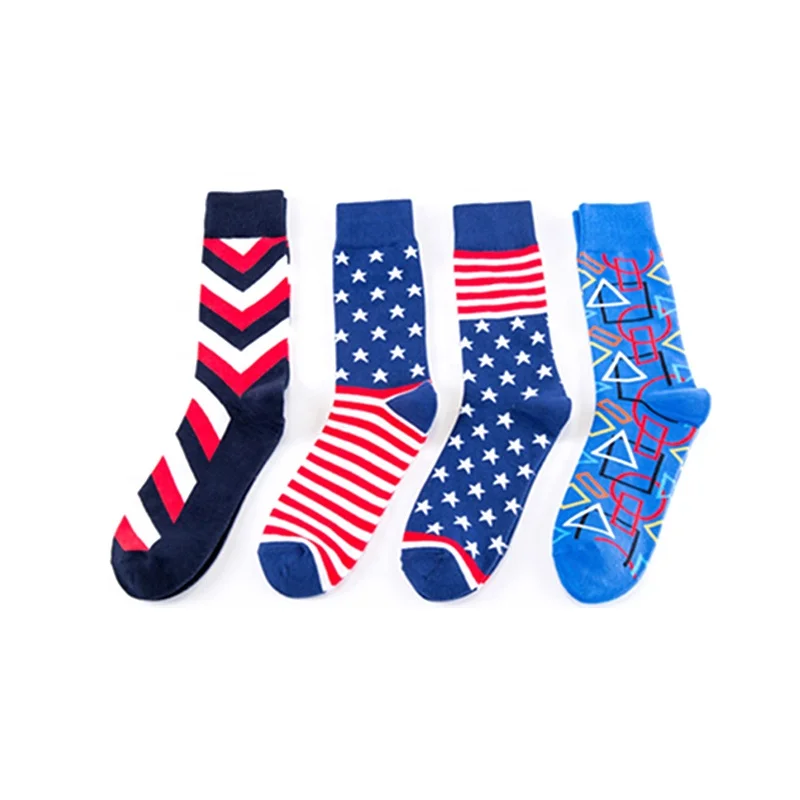 

High Quality Men Geometric Striped Socks Cotton Crew National Flag Socks
