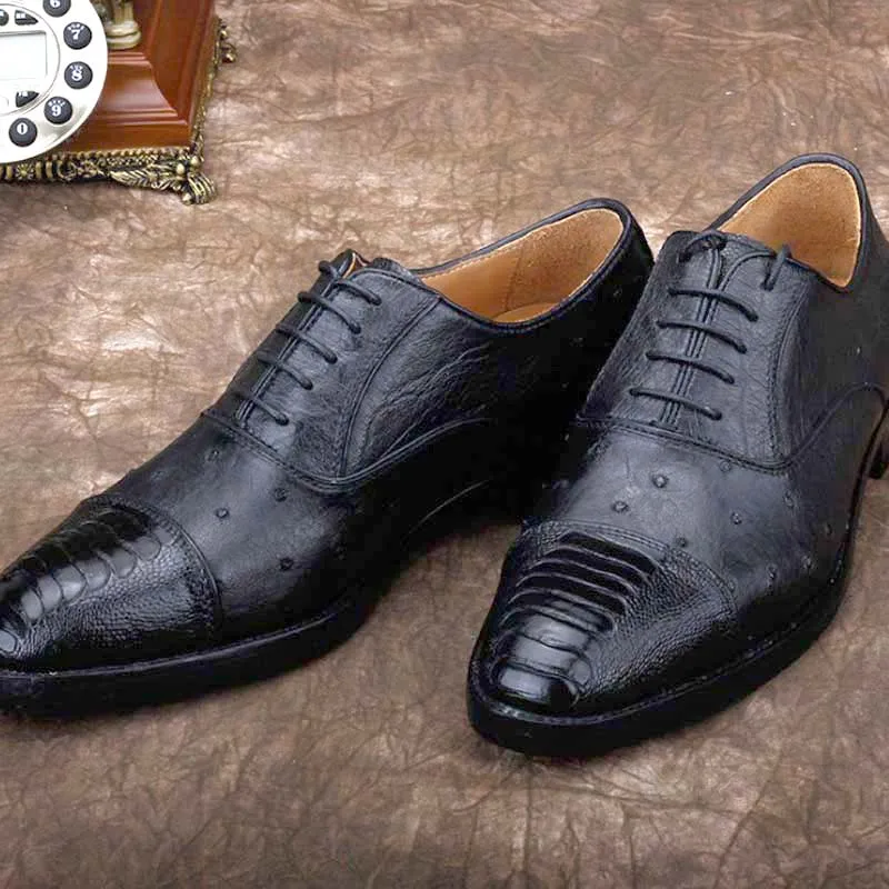 Мужские деловые кожаные туфли ourui из настоящей страусиной кожи на шнуровке
