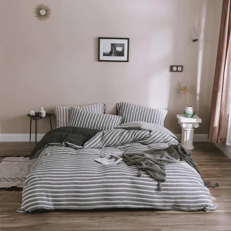 

Solid Color Grid Style Stripe For Home Luxury Bedding Sets Sheet Bed Qulit Linens Duvet Set Bed Cover Waffle Cotton Qulit Cover