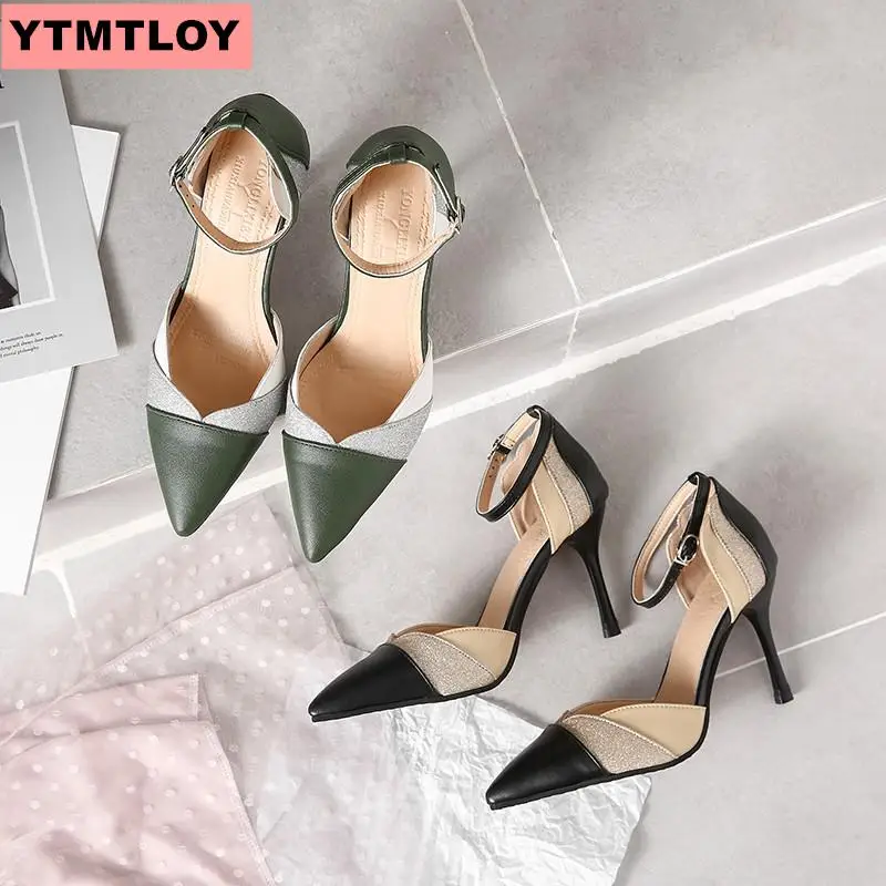 Женская обувь на шпильке с острым носком в Корейском стиле однотонная тонкая