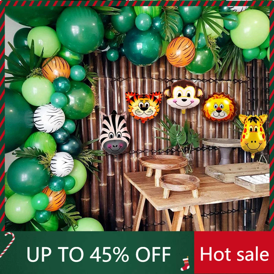 

136 Pcs Cute Jungle Safari Animal Theme Party Supplies, Favors for Kids Boys Birthday Baby Party Birthday Balloons Decorations