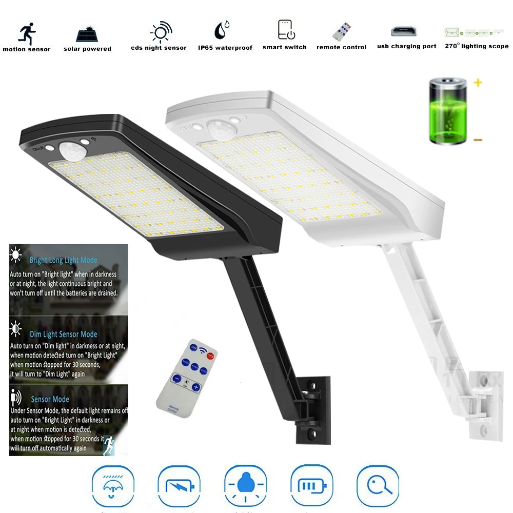 

Solar Light 56 LED Black Three Modes Outdoor spot Waterproof Garden Wall Lamp With remote control street Solar lamp