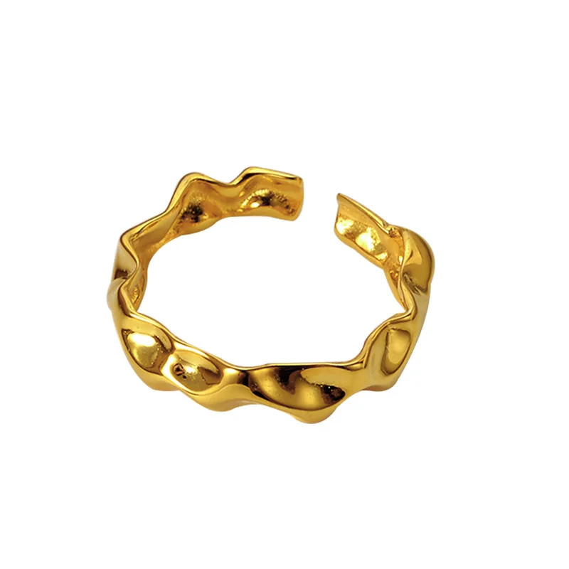 

925 Sterling Silver Simple Thin Irregular Twisted Wave Geometric Open Finger Ring for Women Femme Statement Adjustable Ring Gifs