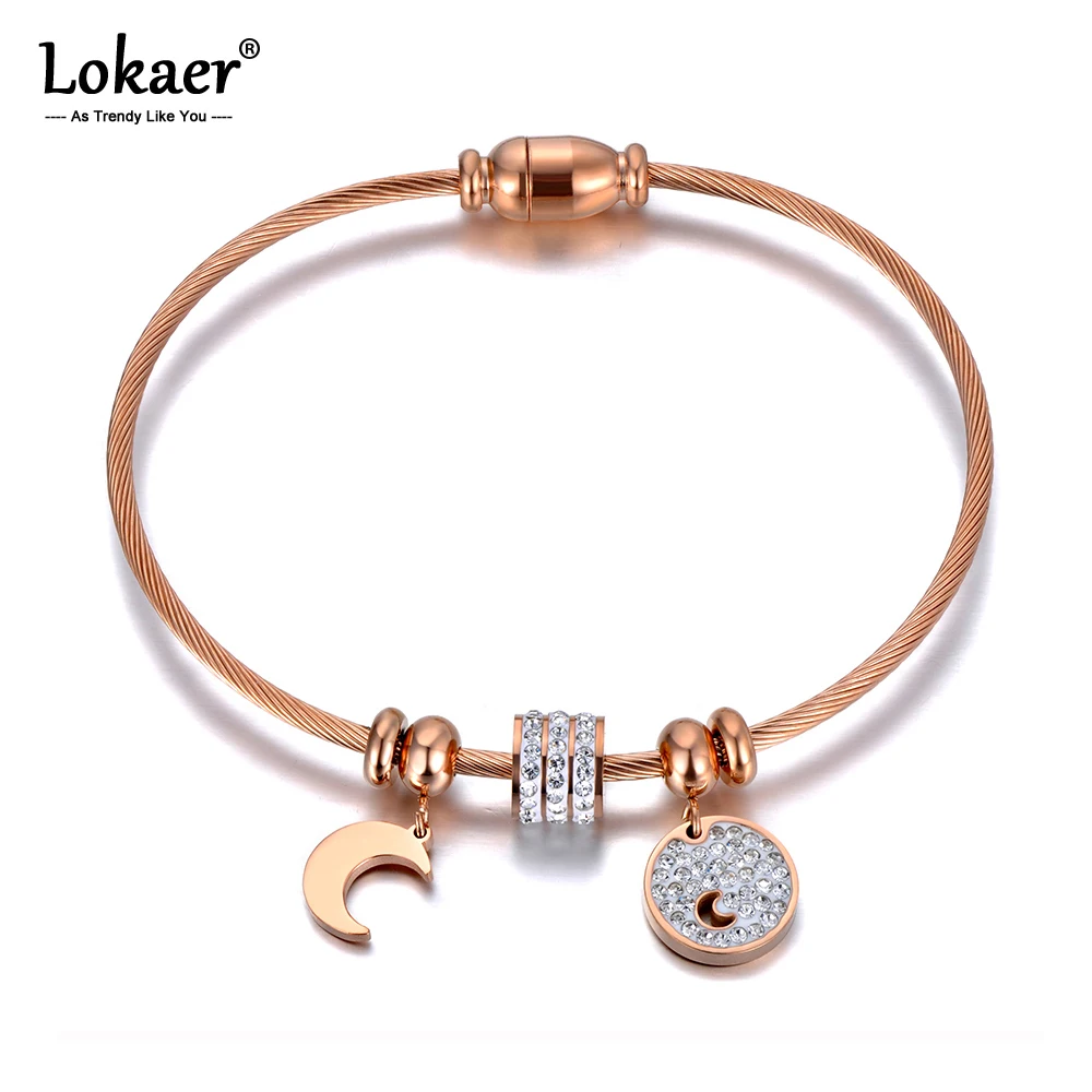 Женский браслет с подвеской Lokaer из нержавеющей стали и титана кристальной луной