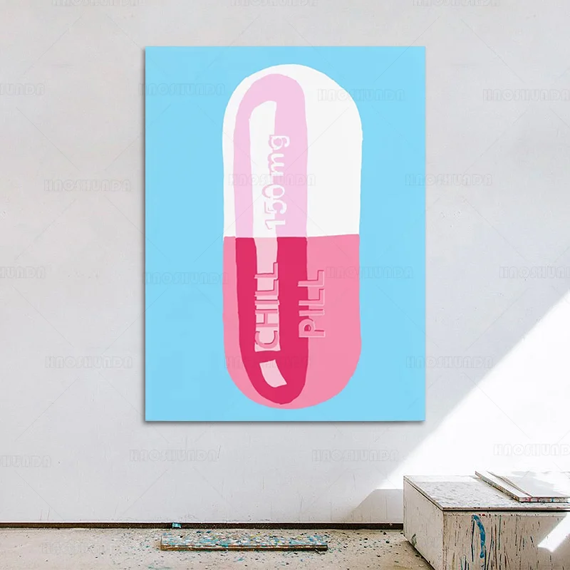 Картина на стену с рисунком розовый белый мультяшный модульный холст голубые