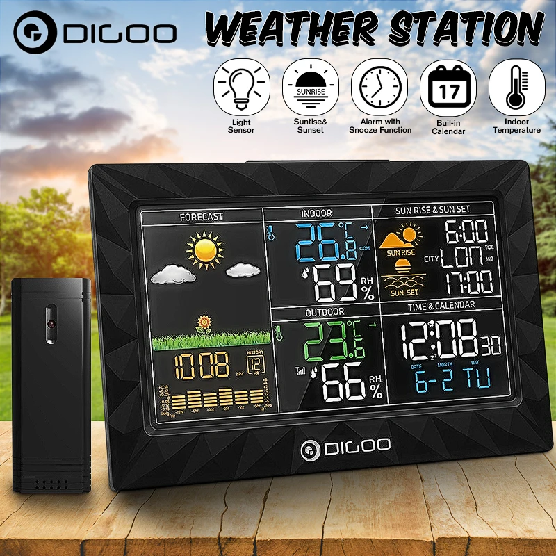 DIGOO DG TH8988 ЖК дисплей Цвет Погодная станция + открытый дистанционного Сенсор