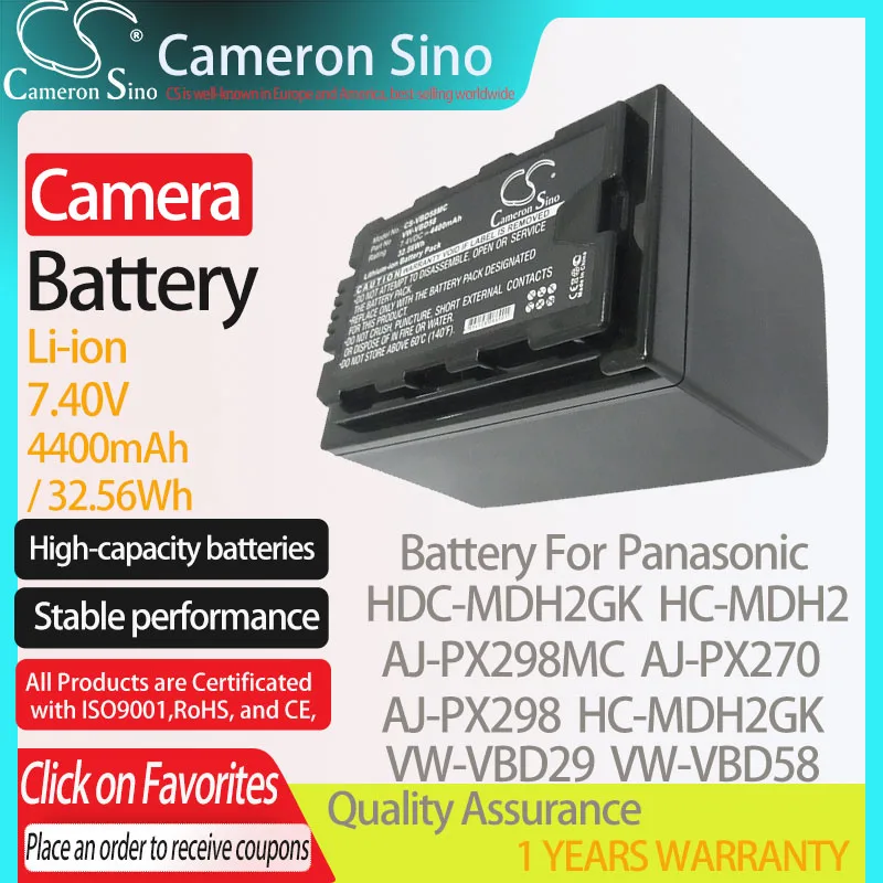 

CameronSino Battery for Panasonic HDC-MDH2GK HC-MDH2 AJ-PX298MC AJ-PX270 fits Panasonic VW-VBD29 Digital camera Batteries 7.40V