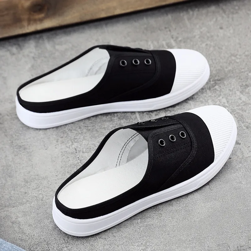 Половина-перетащите парусиновая обувь женские белые туфли без каблука одежда