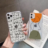 funny abstract art woman face lines phone cases for iphone 13 se 2020 7 8 plus 12 11 pro max x xr xs max clear transparent funda