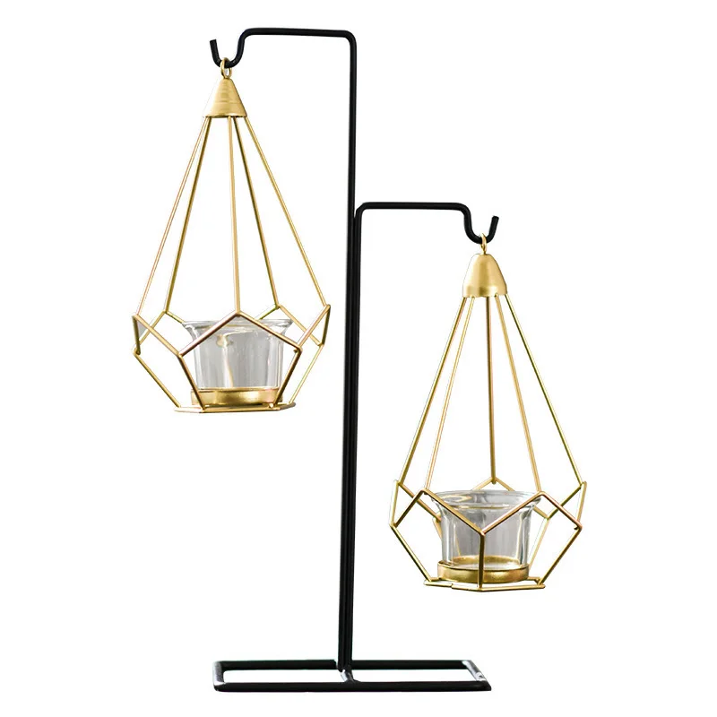 

Creative Metal Candle Holder Iron Candlestick Wine Cabinet Hanging Ornaments Plants Tray Room Wedding Decorations Candle Stand