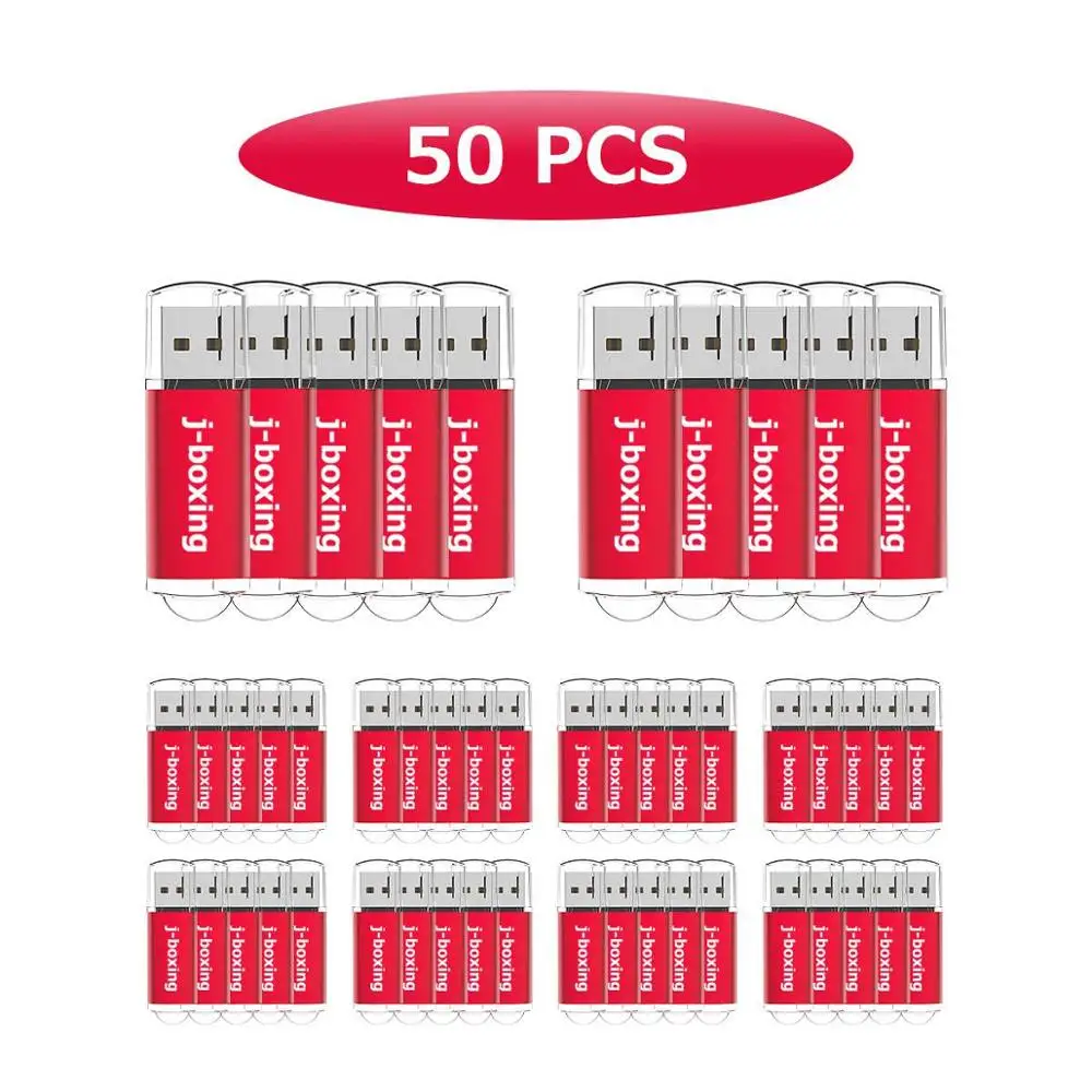 J-boxing 50PCS/LOT 32GB USB Flash Drives Rectangle Flash Pen Drive Thumb Storage Memory Stick 8 Colours for PC Laptop Mac Tablet