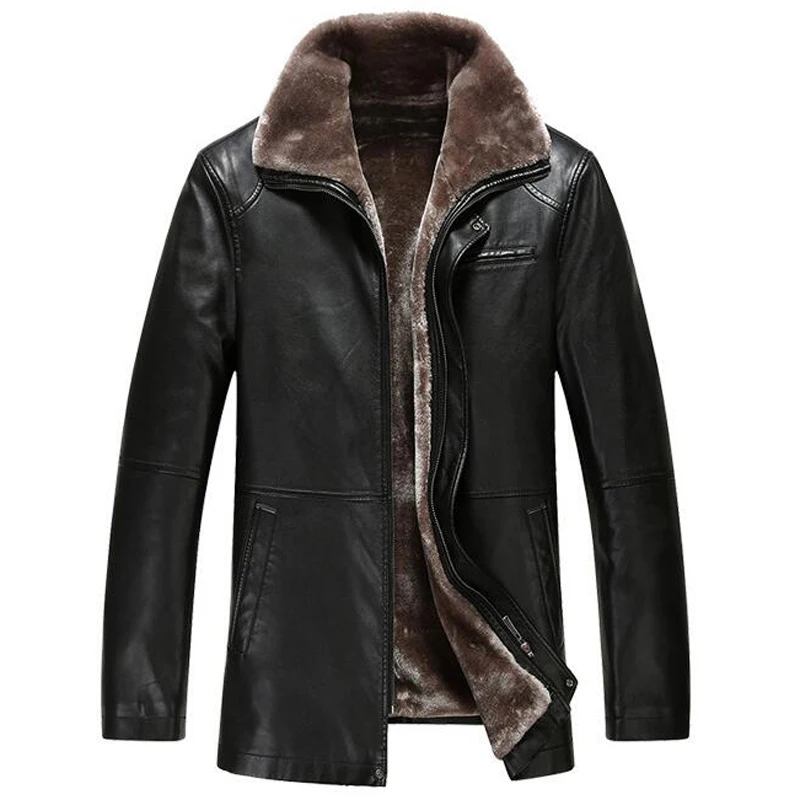 Мужская теплая кожаная куртка на осень и зиму бархатная брендовая одежда в