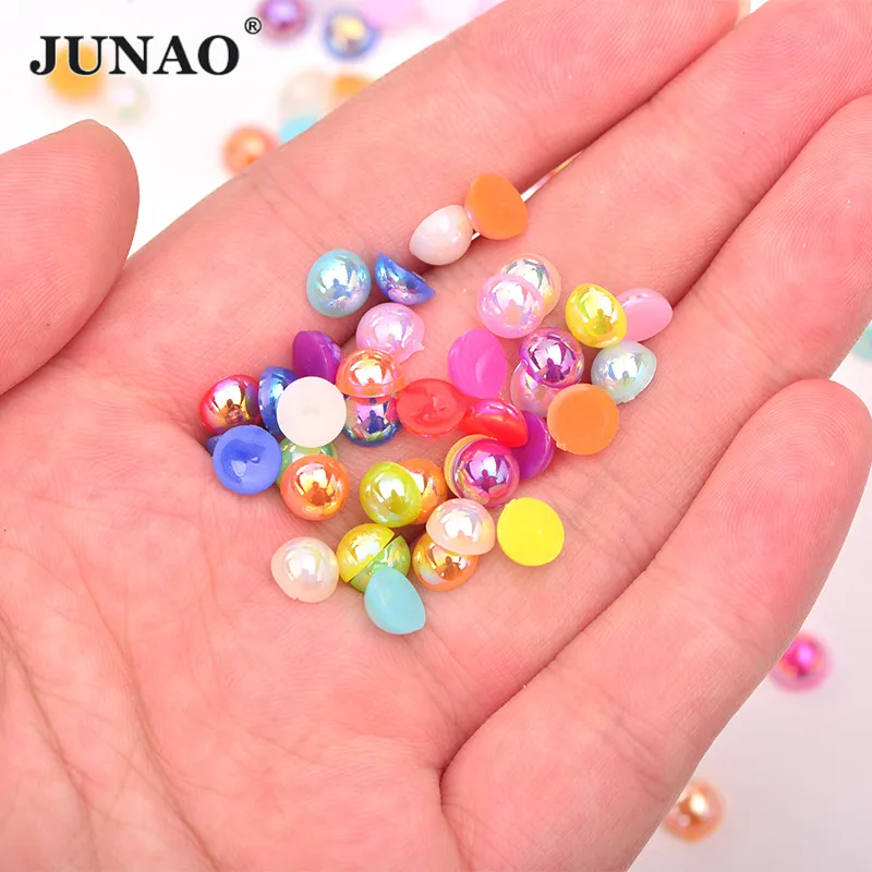 JUNAO 6 8 10 12 мм Разноцветные полукруглые жемчужные бусины стразы аппликация со