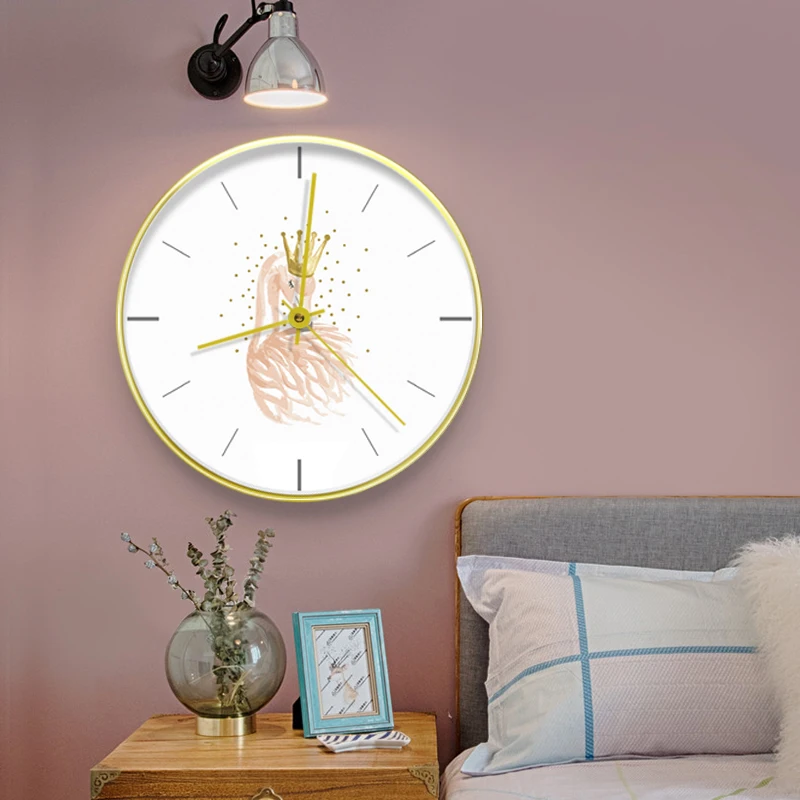 Круглые Настенные часы с рисунком фламинго современные тихие в скандинавском