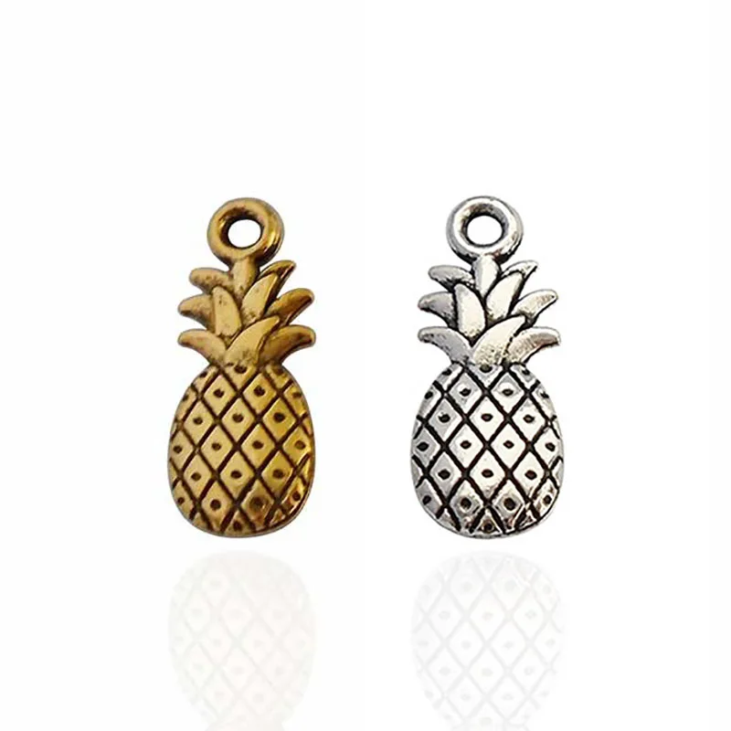

50 Pieces Tibetan Silver/Gold Color Pineapple Fruit Charms Pendants Beads 2 Sided for Necklace Bracelet Jewellery Making