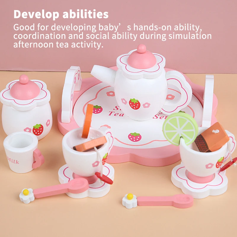 

Child Pretend House Educational Toy Tea Set Simulate Wooden Kitchen Game Toys Tools Baby Early Education Puzzle Tableware