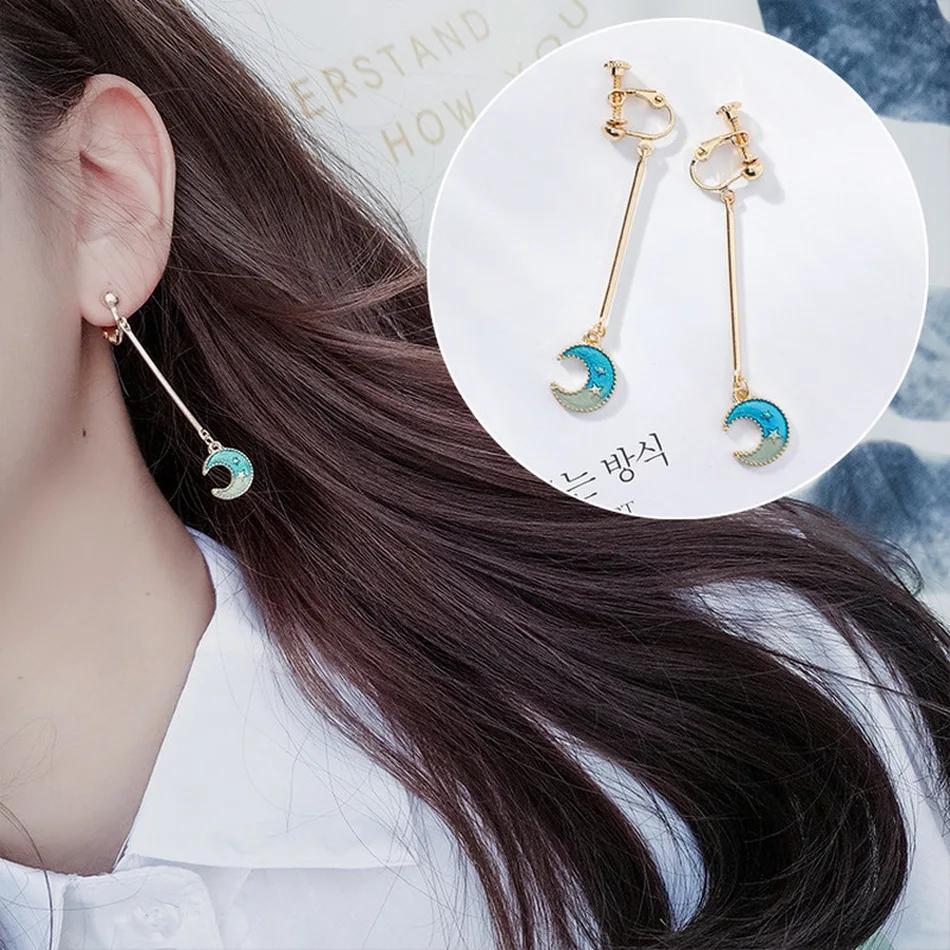 Женские Висячие серьги с синими звездами Луной и геометрическим узором японский