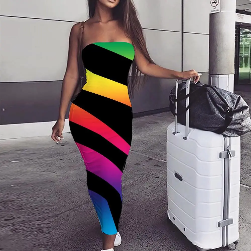 

KYKU Zebra Dress Women Stripe Vestido Sexy Colorful Ladies Dresses Rainbow 3d Print Womens Clothing Elegant Sleeveless Tunic