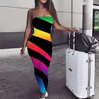 Женское платье в полоску KYKU, разноцветное платье в полоску с 3D-принтом радуги, Туника без рукавов, лето