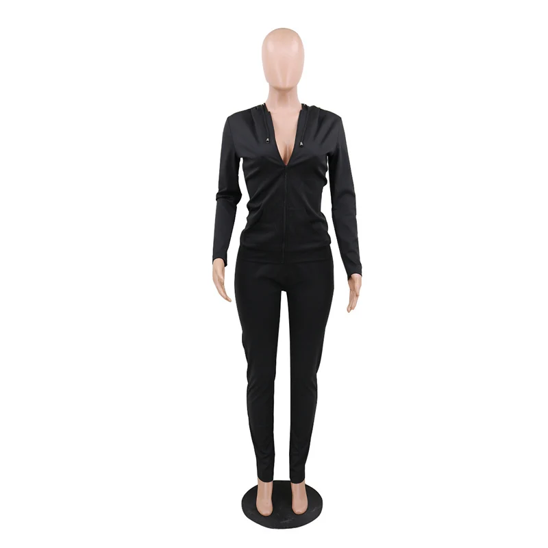 

Spring Fall Casual Tops Pencil Jogger Sweatpants Suit Hooded Tracksuit Women Zipper Top And Pants 2 Two Piece Set Outfits 2021