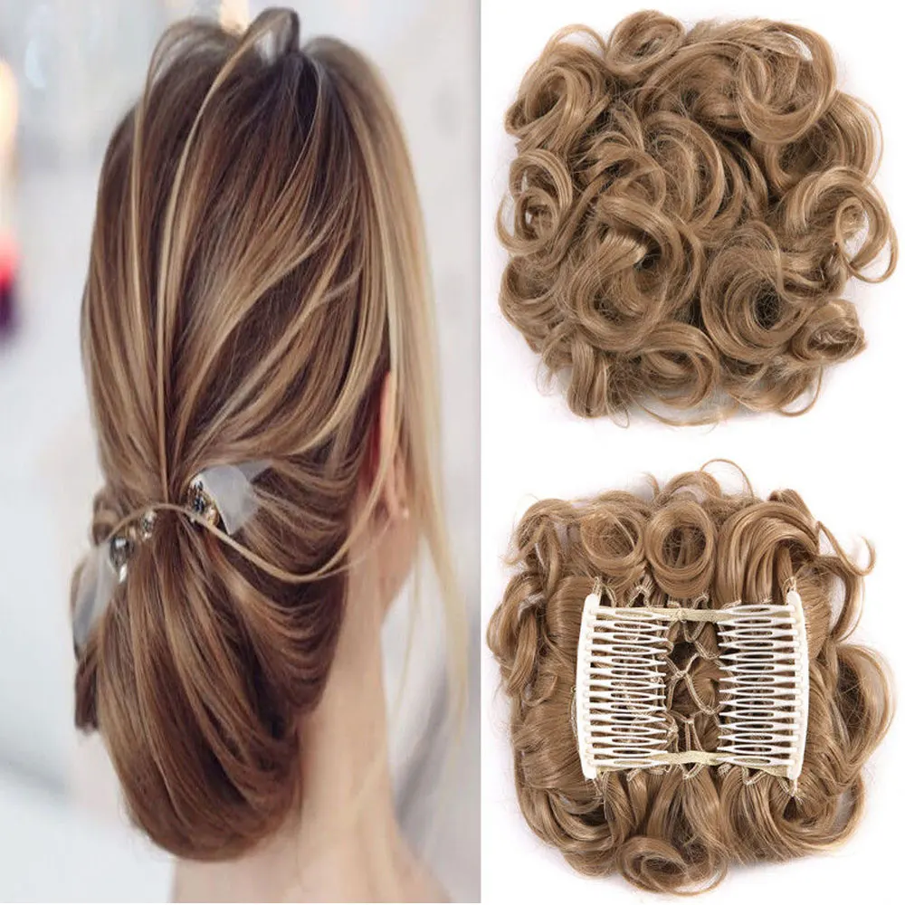 Новейшая мода большой гребень клип в вьющиеся волосы кусок шиньон updo Свадебные накладные волосы булочка