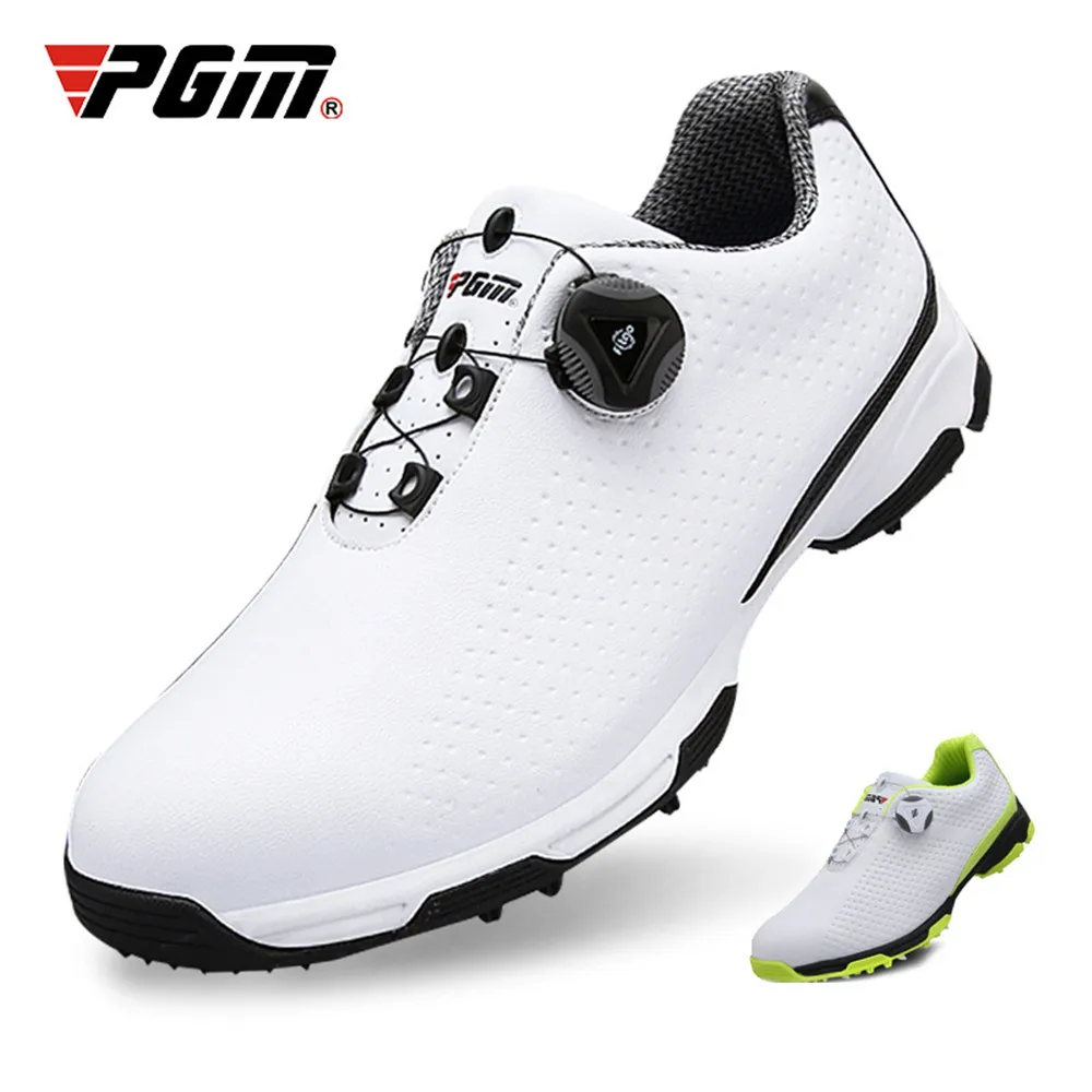 PGM Golf Shoes Men’S Casual Sports Models Fixed Nail Waterproof Breathable Sneakers Breathable Rubber Midsole White/Green
