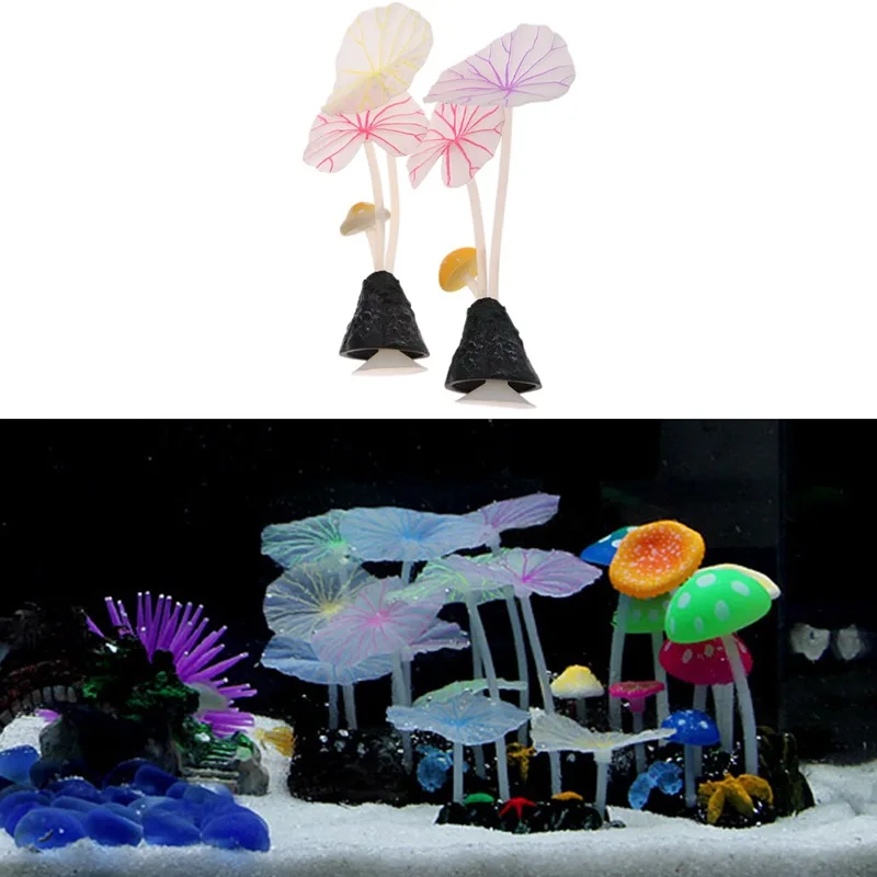 

Aquarium Landscaping Simulation Lotus Leaf Mushroom Luminous Fish Tank Decoration Ornaments